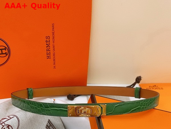 Hermes Kelly 18 Belt in Green Crocodile Embossed Calfskin Replica