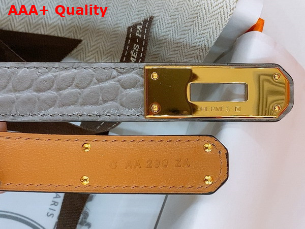 Hermes Kelly 18 Belt in Grey Crocodile Embossed Calfskin Replica