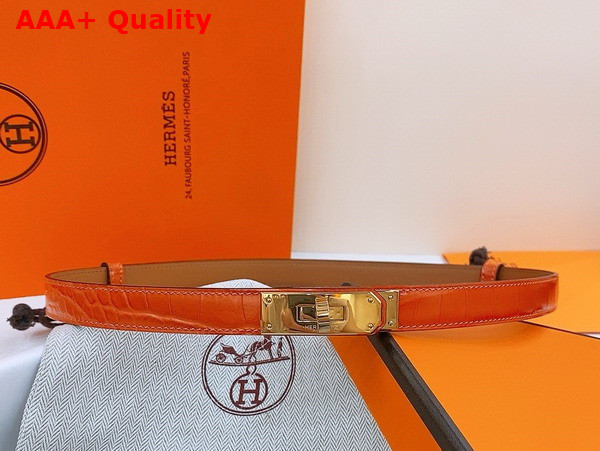 Hermes Kelly 18 Belt in Orange Crocodile Embossed Calfskin Replica