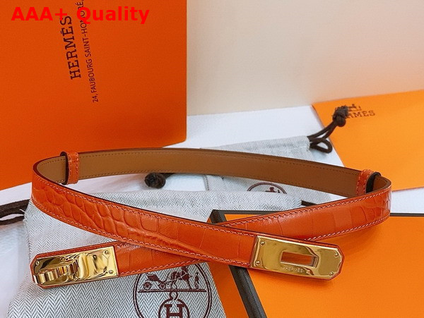 Hermes Kelly 18 Belt in Orange Crocodile Embossed Calfskin Replica
