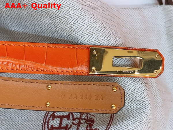 Hermes Kelly 18 Belt in Orange Crocodile Embossed Calfskin Replica