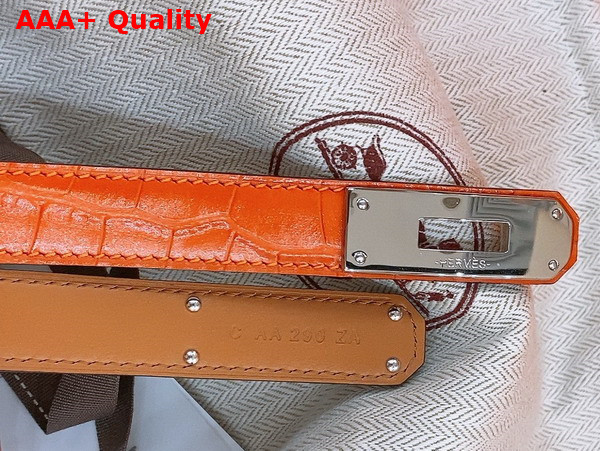 Hermes Kelly 18 Belt in Orange Crocodile Embossed Calfskin Replica
