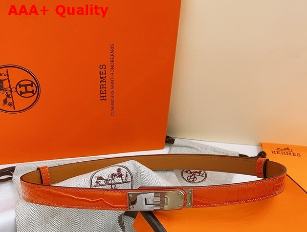 Hermes Kelly 18 Belt in Orange Crocodile Embossed Calfskin Replica