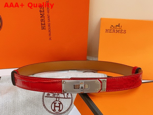 Hermes Kelly 18 Belt in Red Crocodile Embossed Calfskin Replica
