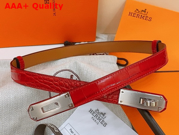 Hermes Kelly 18 Belt in Red Crocodile Embossed Calfskin Replica