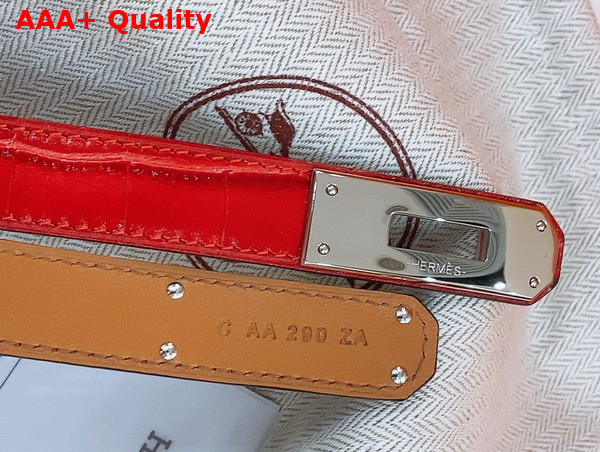 Hermes Kelly 18 Belt in Red Crocodile Embossed Calfskin Replica