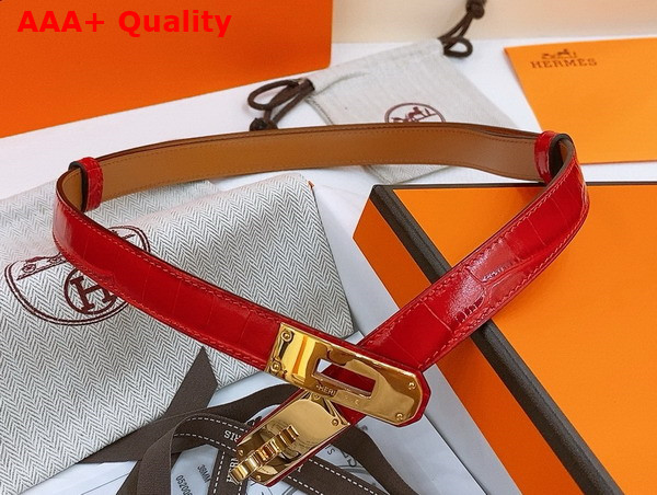 Hermes Kelly 18 Belt in Red Crocodile Embossed Calfskin Replica