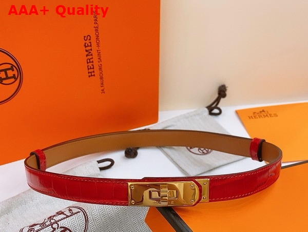 Hermes Kelly 18 Belt in Red Crocodile Embossed Calfskin Replica