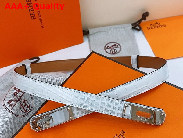 Hermes Kelly 18 Belt in White Crocodile Embossed Calfskin Replica
