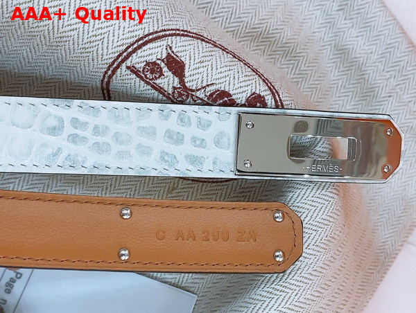 Hermes Kelly 18 Belt in White Crocodile Embossed Calfskin Replica