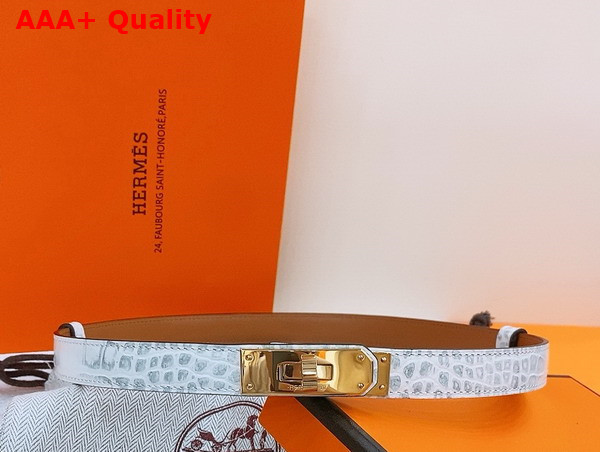Hermes Kelly 18 Belt in White Crocodile Embossed Calfskin Replica