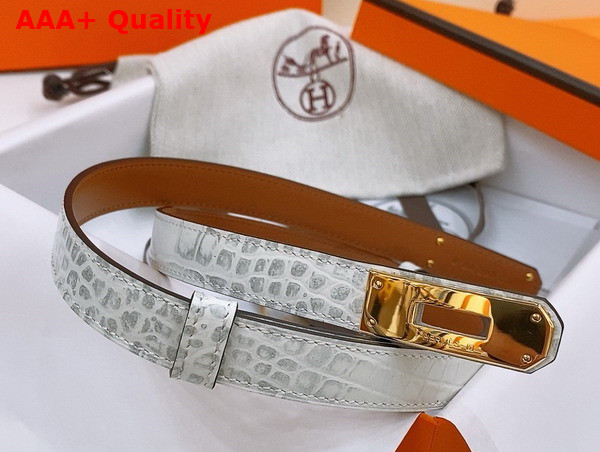 Hermes Kelly 18 Belt in White Crocodile Embossed Calfskin Replica