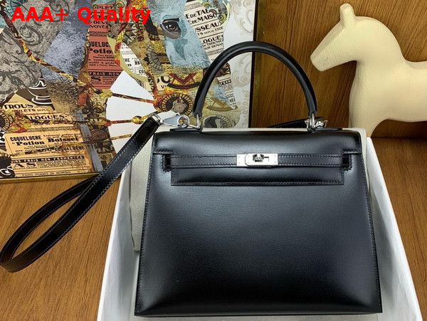 Hermes Kelly 25 Bag in Black Box Leather Replica