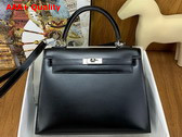 Hermes Kelly 25 Bag in Black Box Leather Replica