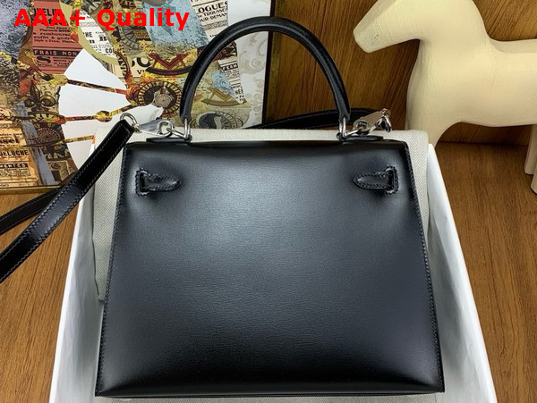 Hermes Kelly 25 Bag in Black Box Leather Replica