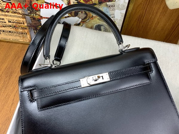 Hermes Kelly 25 Bag in Black Box Leather Replica