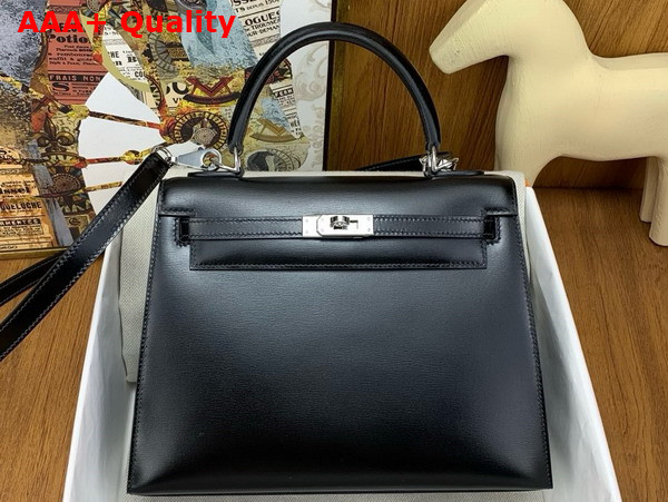 Hermes Kelly 25 Bag in Black Box Leather Replica