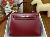 Hermes Kelly 25 Bag in Burgundy Box Leather Replica