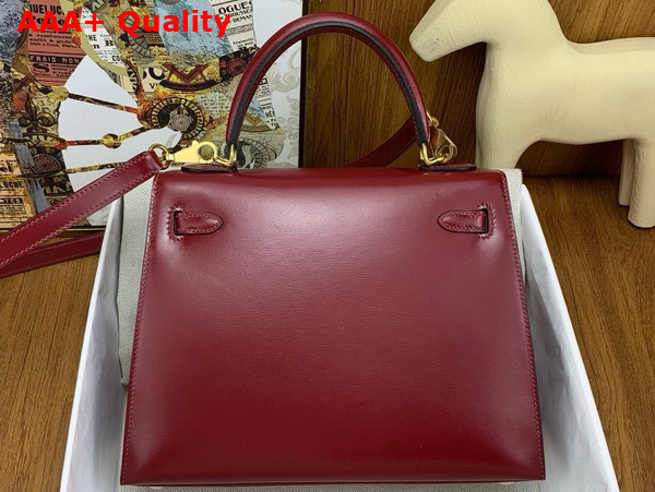 Hermes Kelly 25 Bag in Burgundy Box Leather Replica