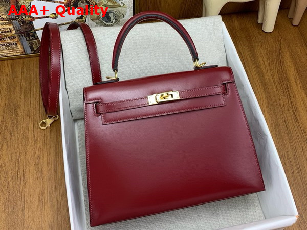 Hermes Kelly 25 Bag in Burgundy Box Leather Replica