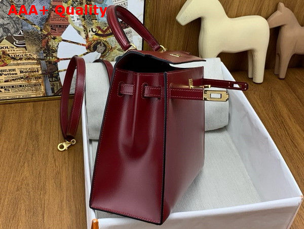 Hermes Kelly 25 Bag in Burgundy Box Leather Replica