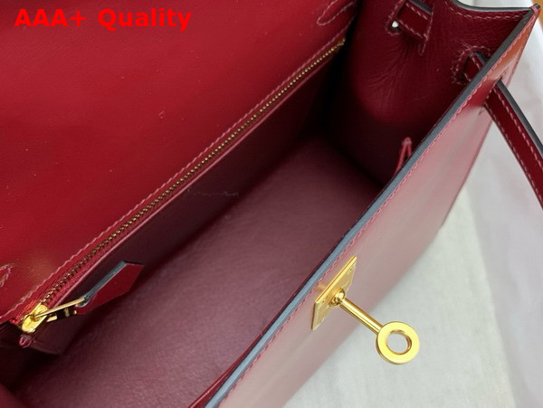 Hermes Kelly 25 Bag in Burgundy Box Leather Replica