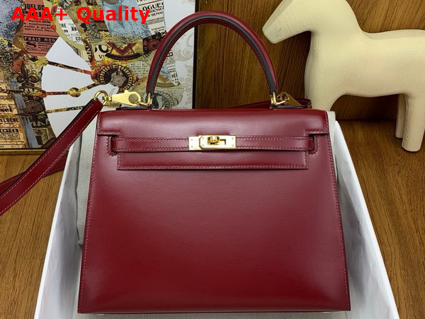 Hermes Kelly 25 Bag in Burgundy Box Leather Replica