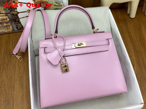 Hermes Kelly 25 Bag in Mauve Pale Box Leather Replica