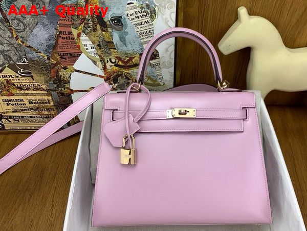 Hermes Kelly 25 Bag in Mauve Pale Box Leather Replica