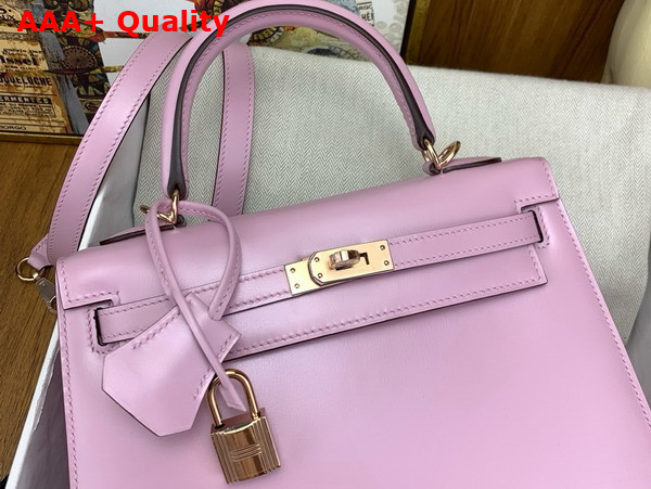 Hermes Kelly 25 Bag in Mauve Pale Box Leather Replica