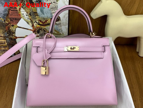Hermes Kelly 25 Bag in Mauve Pale Box Leather Replica