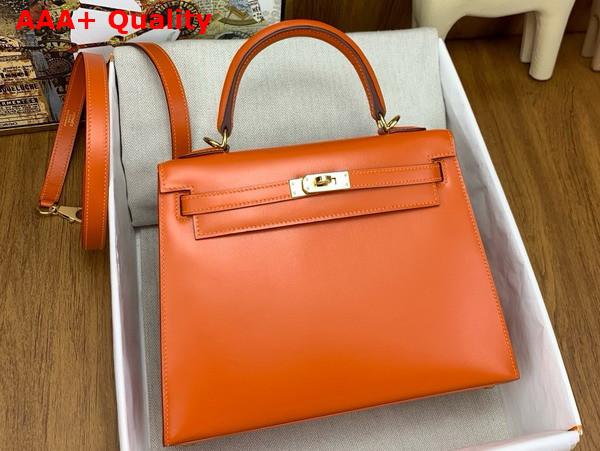 Hermes Kelly 25 Bag in Orange Box Leather Replica