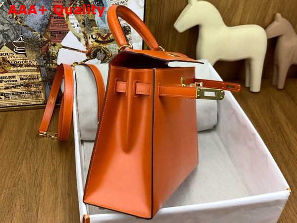 Hermes Kelly 25 Bag in Orange Box Leather Replica