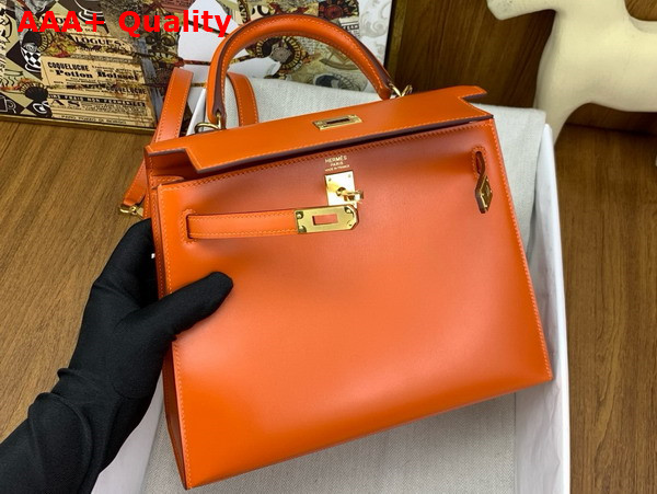 Hermes Kelly 25 Bag in Orange Box Leather Replica