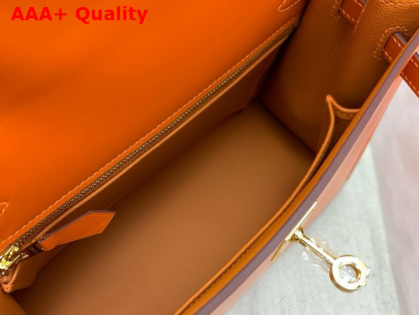 Hermes Kelly 25 Bag in Orange Box Leather Replica