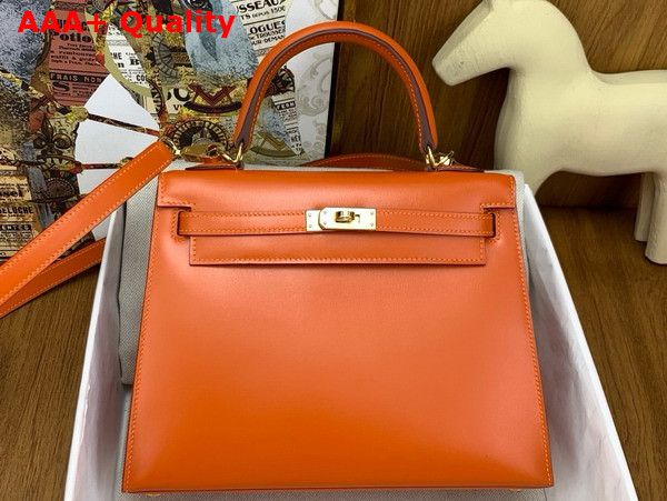 Hermes Kelly 25 Bag in Orange Box Leather Replica