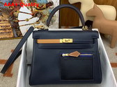 Hermes Kelly 25 Colormatic Blue Black Chai Swift Calfskin Replica