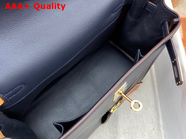 Hermes Kelly 25 Colormatic Blue Black Chai Swift Calfskin Replica