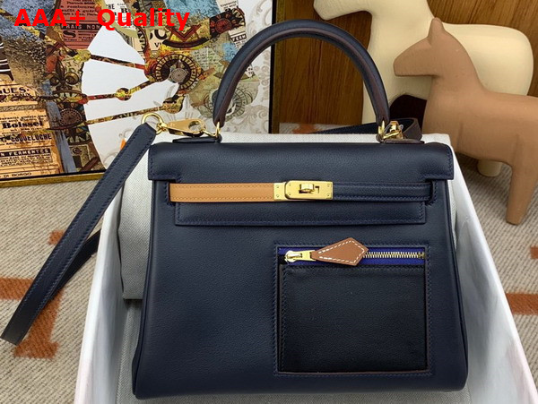 Hermes Kelly 25 Colormatic Blue Black Chai Swift Calfskin Replica