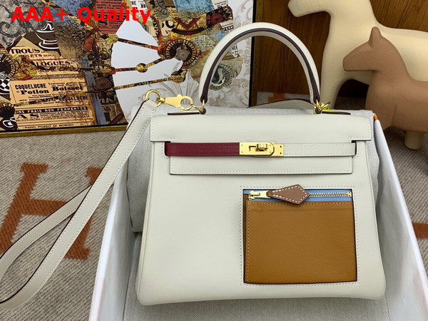 Hermes Kelly 25 Colormatic Cream and Tan Swift Calfskin Replica