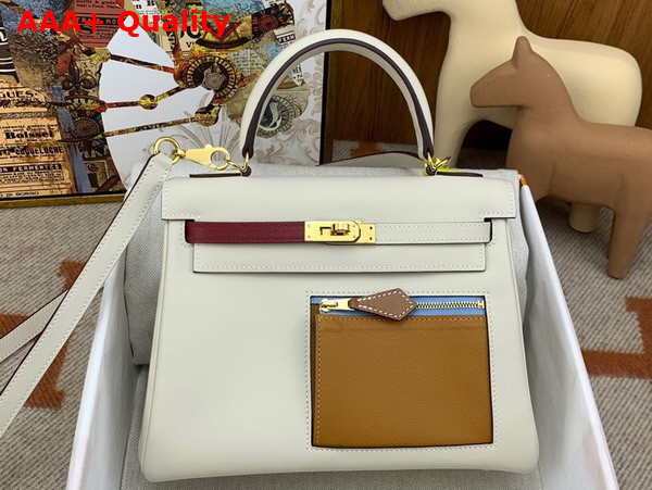 Hermes Kelly 25 Colormatic Cream and Tan Swift Calfskin Replica