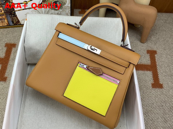 Hermes Kelly 25 Colormatic Tan and Yellow Swift Calfskin Replica