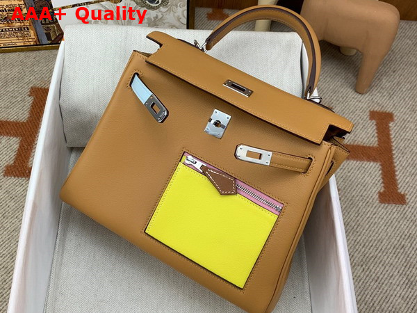 Hermes Kelly 25 Colormatic Tan and Yellow Swift Calfskin Replica