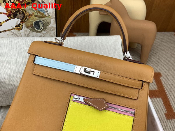 Hermes Kelly 25 Colormatic Tan and Yellow Swift Calfskin Replica