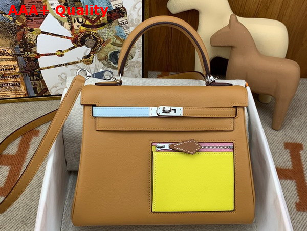 Hermes Kelly 25 Colormatic Tan and Yellow Swift Calfskin Replica