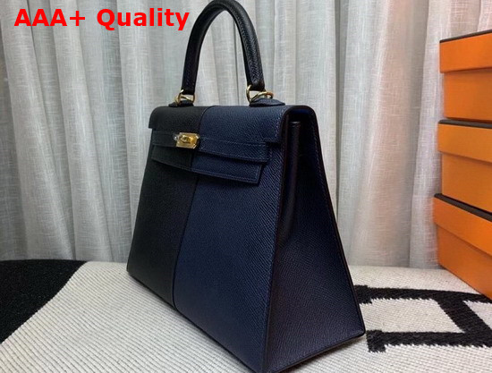 Hermes Kelly 25 Patchwork Epsom Leather Navy and Black Replica