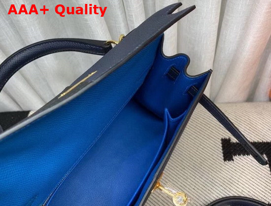 Hermes Kelly 25 Patchwork Epsom Leather Navy and Black Replica