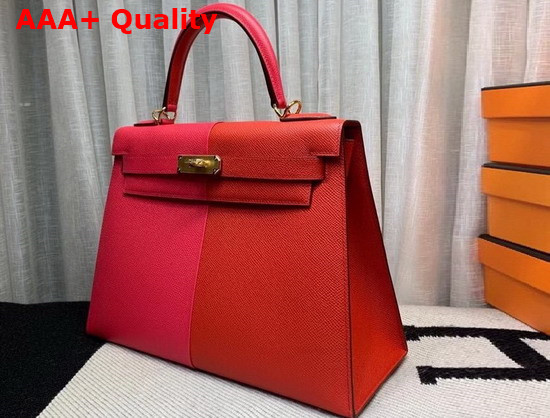 Hermes Kelly 25 Patchwork Epsom Leather Rose and Red Replica