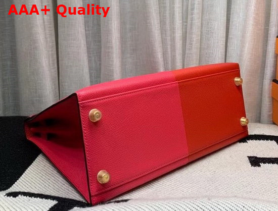 Hermes Kelly 25 Patchwork Epsom Leather Rose and Red Replica