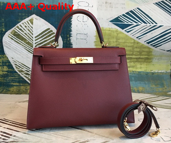 Hermes Kelly 25 in Bordeaux Epsom Calfskin Replica